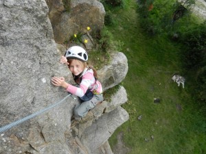 Niamh climbing on Ivy Chimney, Dalkey